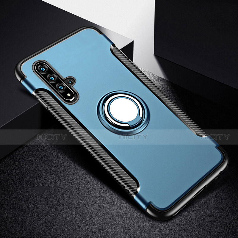 Funda Bumper Silicona y Plastico Mate Carcasa con Magnetico Anillo de dedo Soporte R06 para Huawei Nova 5 Pro Azul Cielo