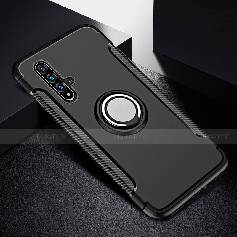 Funda Bumper Silicona y Plastico Mate Carcasa con Magnetico Anillo de dedo Soporte R06 para Huawei Nova 5 Pro Negro