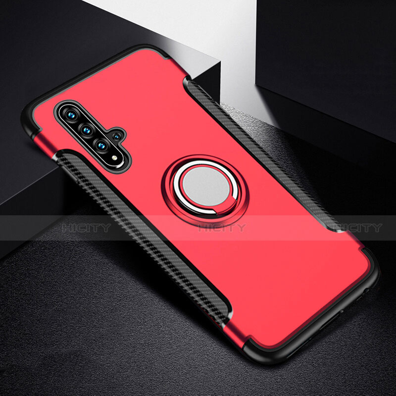 Funda Bumper Silicona y Plastico Mate Carcasa con Magnetico Anillo de dedo Soporte R06 para Huawei Nova 5 Rojo