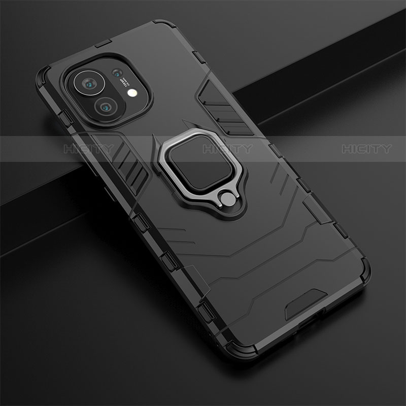 Funda Bumper Silicona y Plastico Mate Carcasa con Magnetico Anillo de dedo Soporte R06 para Xiaomi Mi 11 Lite 5G