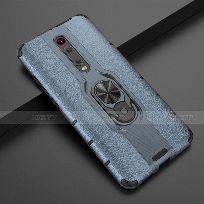 Funda Bumper Silicona y Plastico Mate Carcasa con Magnetico Anillo de dedo Soporte R07 para Xiaomi Mi 9T Azul