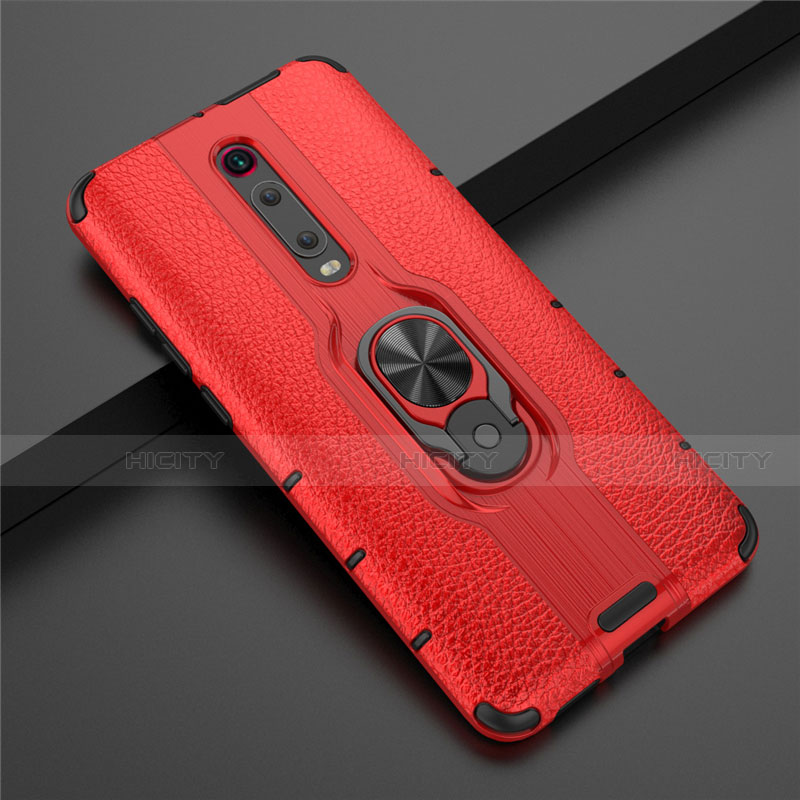 Funda Bumper Silicona y Plastico Mate Carcasa con Magnetico Anillo de dedo Soporte R07 para Xiaomi Mi 9T Pro Rojo