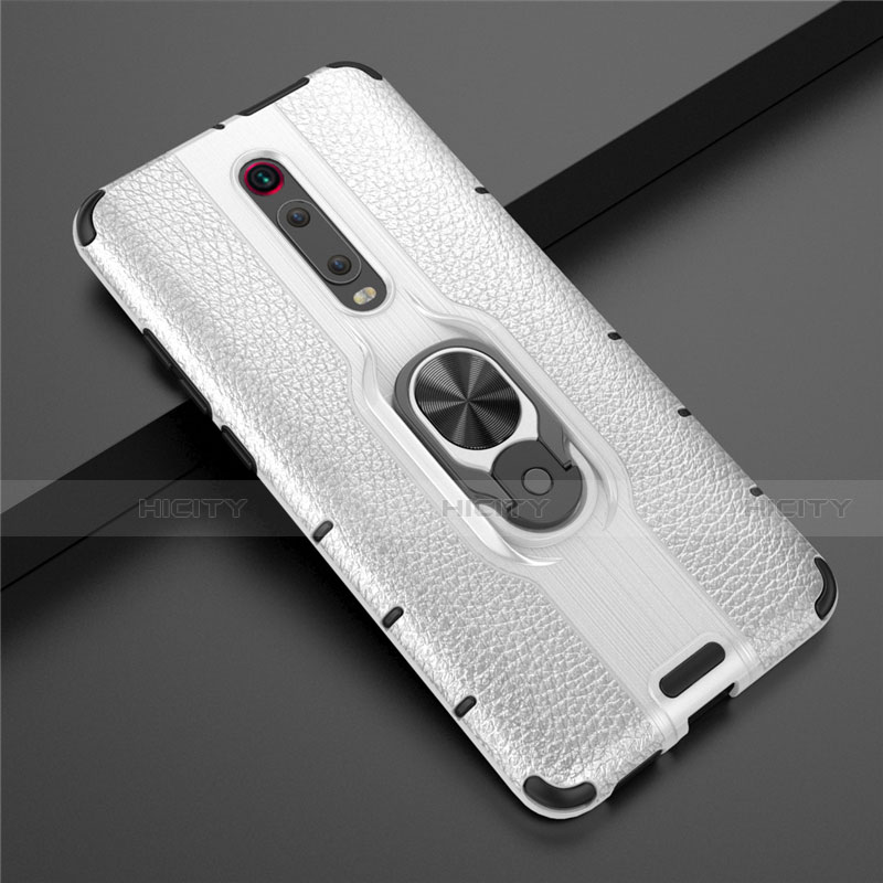 Funda Bumper Silicona y Plastico Mate Carcasa con Magnetico Anillo de dedo Soporte R07 para Xiaomi Redmi K20 Pro Plata