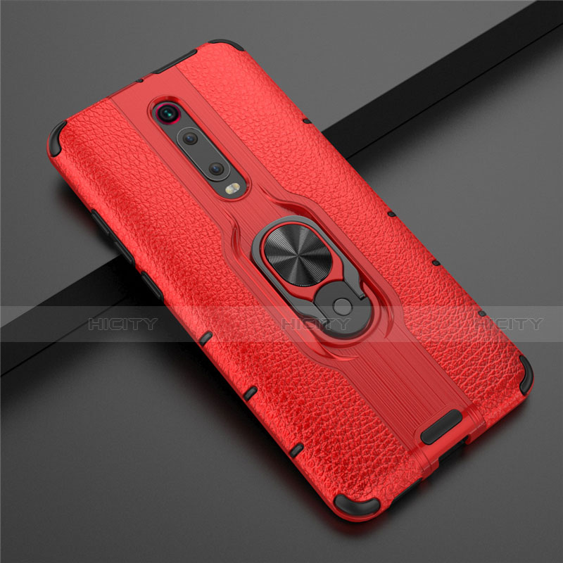 Funda Bumper Silicona y Plastico Mate Carcasa con Magnetico Anillo de dedo Soporte R07 para Xiaomi Redmi K20 Pro Rojo