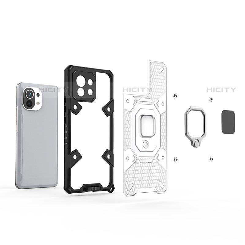 Funda Bumper Silicona y Plastico Mate Carcasa con Magnetico Anillo de dedo Soporte R08 para Xiaomi Mi 11 Lite 5G