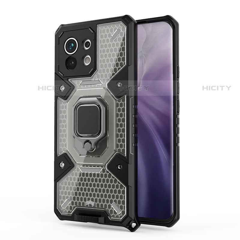 Funda Bumper Silicona y Plastico Mate Carcasa con Magnetico Anillo de dedo Soporte R08 para Xiaomi Mi 11 Lite 5G NE Gris