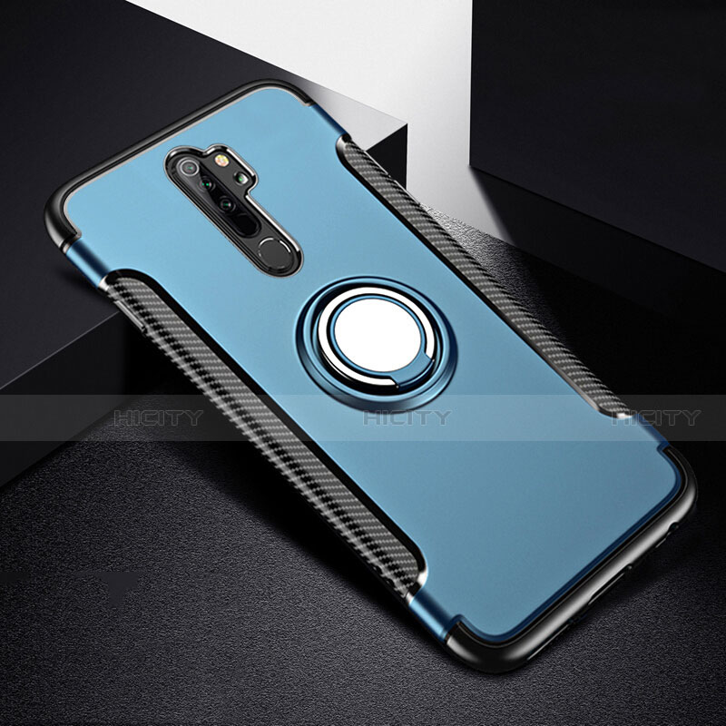 Funda Bumper Silicona y Plastico Mate Carcasa con Magnetico Anillo de dedo Soporte R08 para Xiaomi Redmi Note 8 Pro Azul