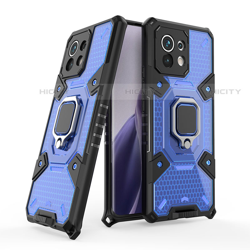 Funda Bumper Silicona y Plastico Mate Carcasa con Magnetico Anillo de dedo Soporte R09 para Xiaomi Mi 11 5G Azul