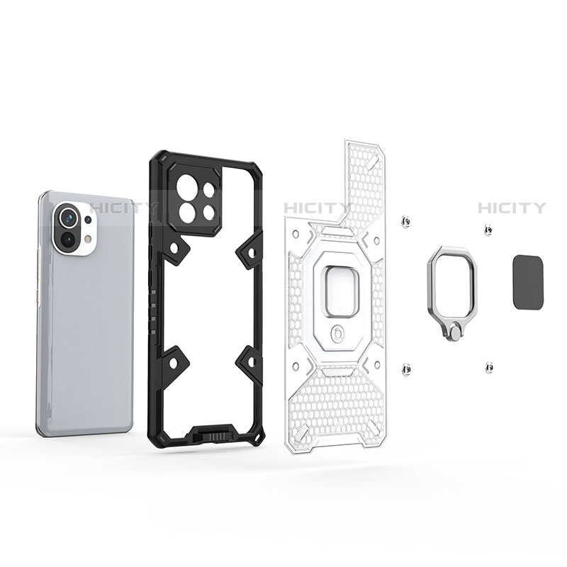 Funda Bumper Silicona y Plastico Mate Carcasa con Magnetico Anillo de dedo Soporte R09 para Xiaomi Mi 11 Lite 5G