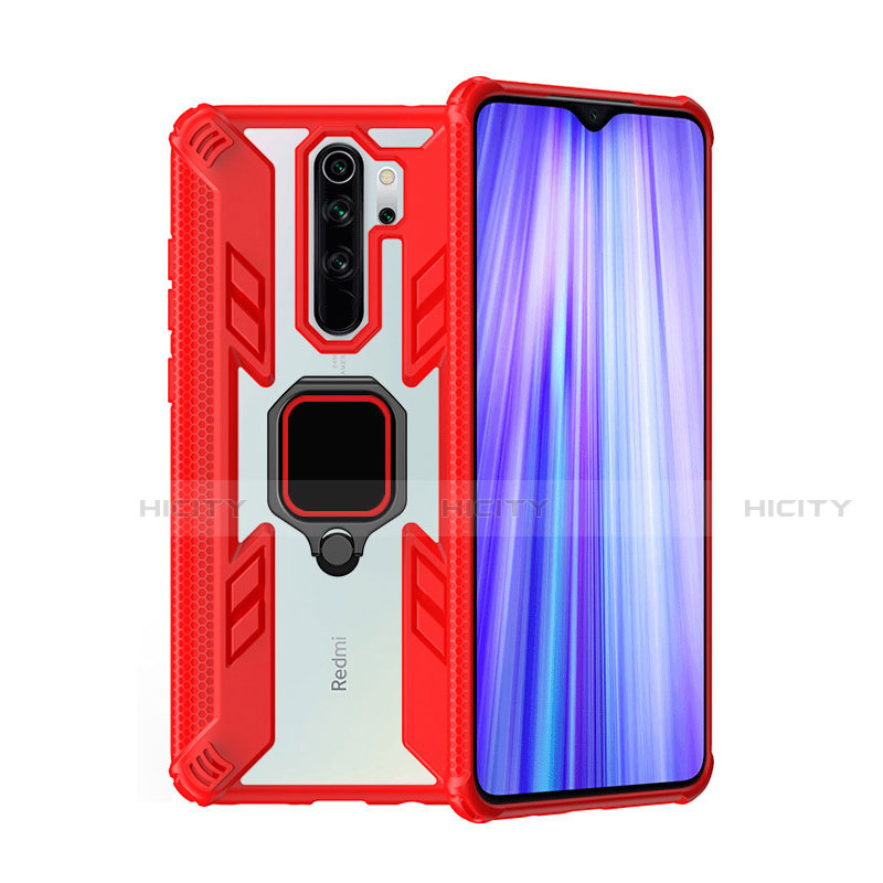 Funda Bumper Silicona y Plastico Mate Carcasa con Magnetico Anillo de dedo Soporte R09 para Xiaomi Redmi Note 8 Pro Rojo