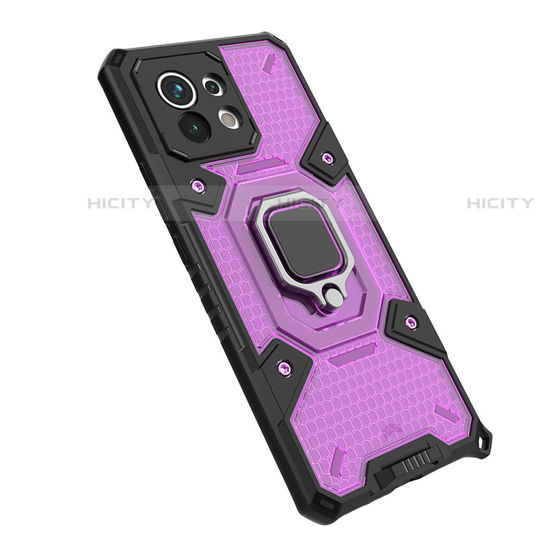 Funda Bumper Silicona y Plastico Mate Carcasa con Magnetico Anillo de dedo Soporte R10 para Xiaomi Mi 11 5G Morado