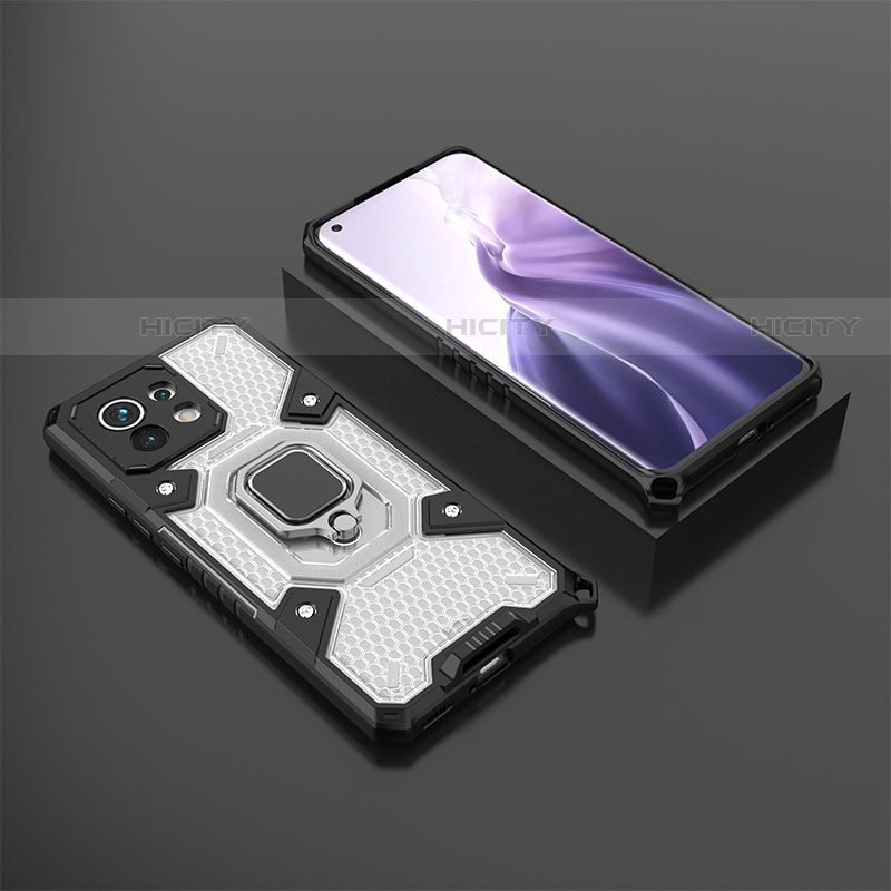 Funda Bumper Silicona y Plastico Mate Carcasa con Magnetico Anillo de dedo Soporte R11 para Xiaomi Mi 11 Lite 4G Blanco