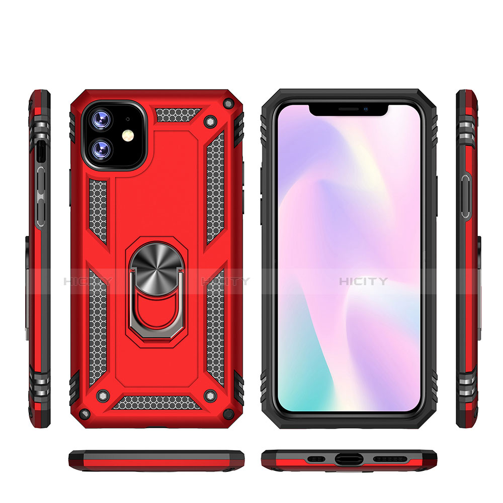 Funda Bumper Silicona y Plastico Mate Carcasa con Magnetico Anillo de dedo Soporte S01 para Apple iPhone 11