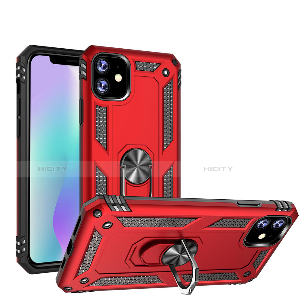 Funda Bumper Silicona y Plastico Mate Carcasa con Magnetico Anillo de dedo Soporte S01 para Apple iPhone 11