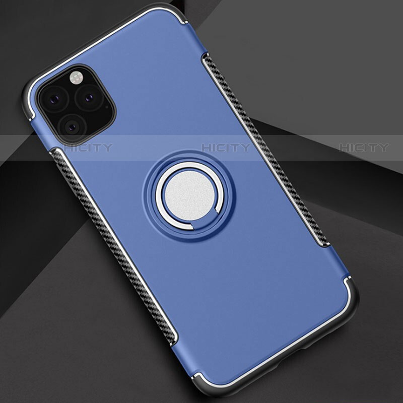 Funda Bumper Silicona y Plastico Mate Carcasa con Magnetico Anillo de dedo Soporte S01 para Apple iPhone 11 Pro Azul