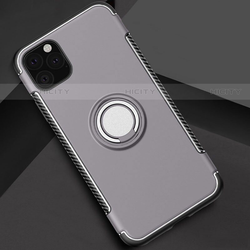 Funda Bumper Silicona y Plastico Mate Carcasa con Magnetico Anillo de dedo Soporte S01 para Apple iPhone 11 Pro Gris