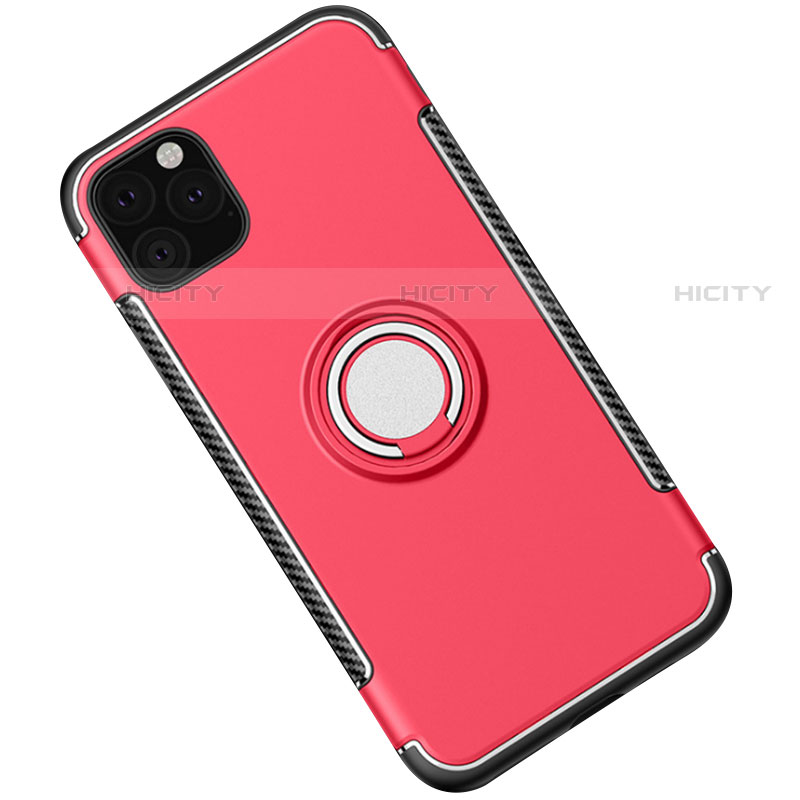 Funda Bumper Silicona y Plastico Mate Carcasa con Magnetico Anillo de dedo Soporte S01 para Apple iPhone 11 Pro Max Rojo