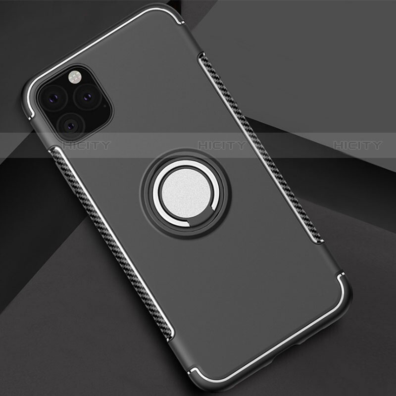 Funda Bumper Silicona y Plastico Mate Carcasa con Magnetico Anillo de dedo Soporte S01 para Apple iPhone 11 Pro Negro