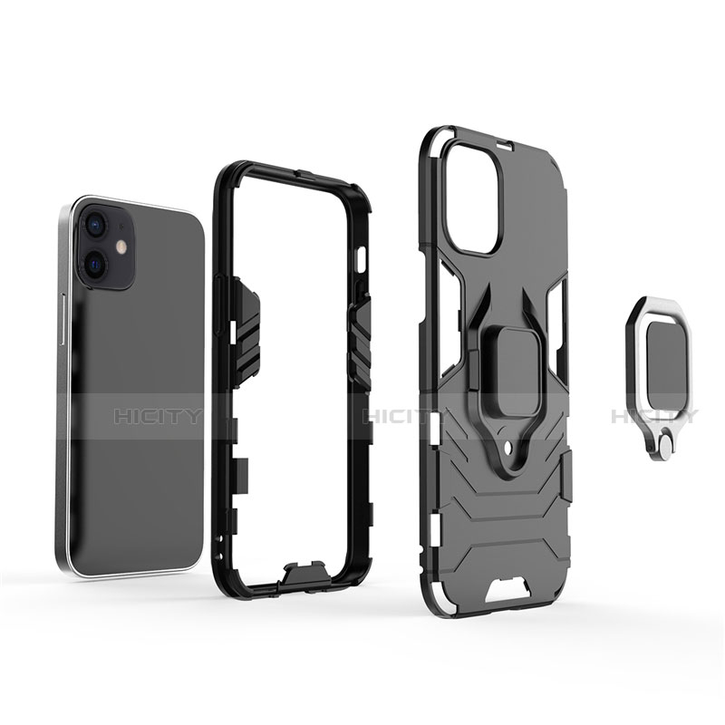 Funda Bumper Silicona y Plastico Mate Carcasa con Magnetico Anillo de dedo Soporte S01 para Apple iPhone 12