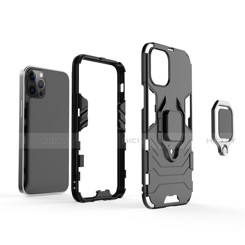 Funda Bumper Silicona y Plastico Mate Carcasa con Magnetico Anillo de dedo Soporte S01 para Apple iPhone 12 Pro