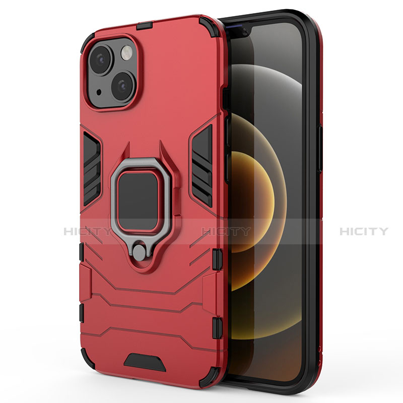 Funda Bumper Silicona y Plastico Mate Carcasa con Magnetico Anillo de dedo Soporte S01 para Apple iPhone 13 Mini Rojo