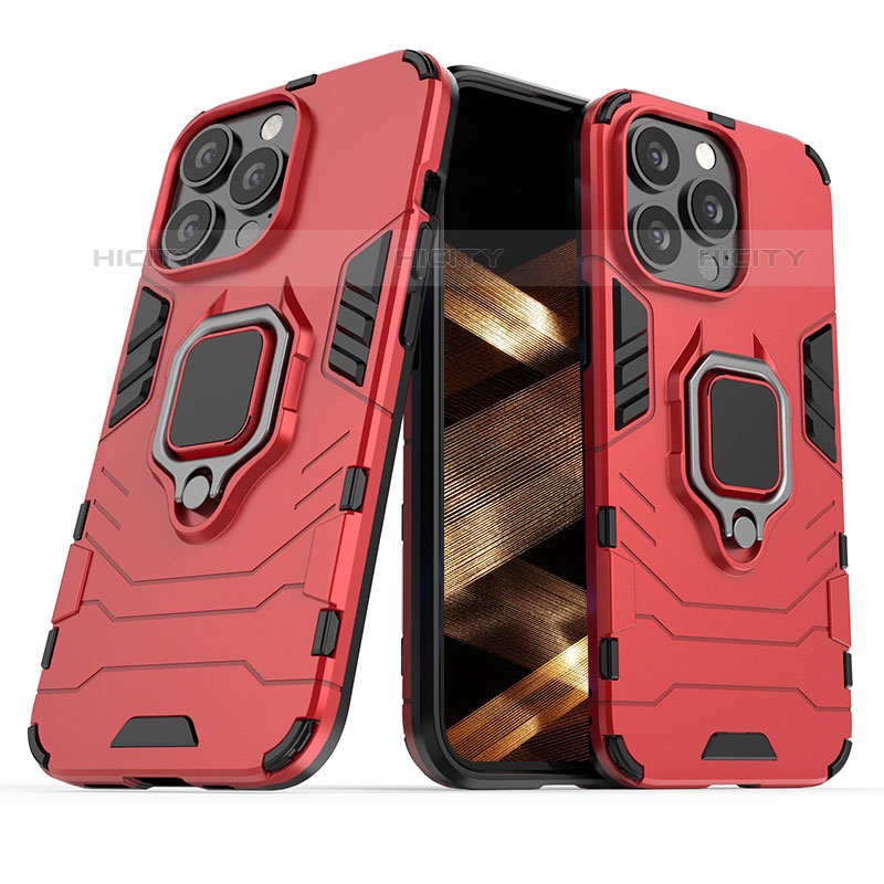 Funda Bumper Silicona y Plastico Mate Carcasa con Magnetico Anillo de dedo Soporte S01 para Apple iPhone 16 Pro