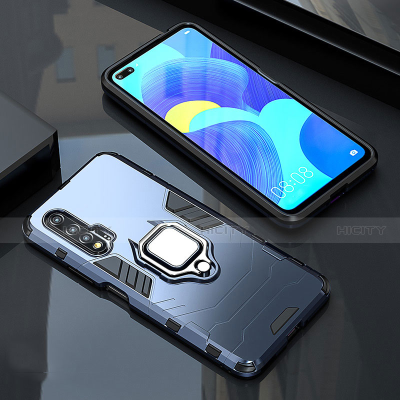 Funda Bumper Silicona y Plastico Mate Carcasa con Magnetico Anillo de dedo Soporte S01 para Huawei Nova 6 Azul