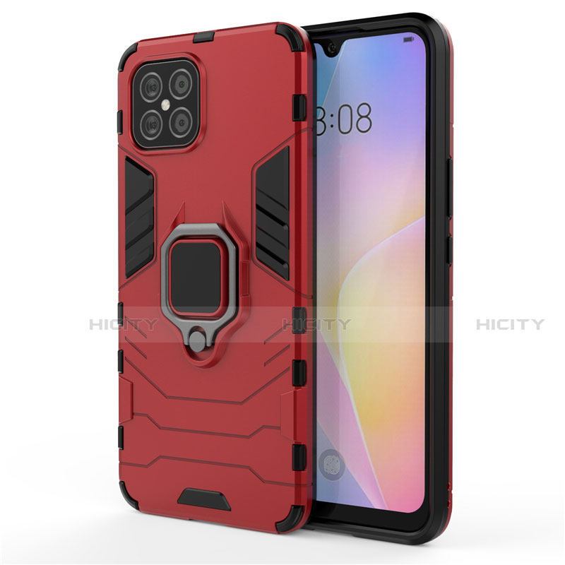 Funda Bumper Silicona y Plastico Mate Carcasa con Magnetico Anillo de dedo Soporte S01 para Huawei Nova 8 SE 5G Rojo