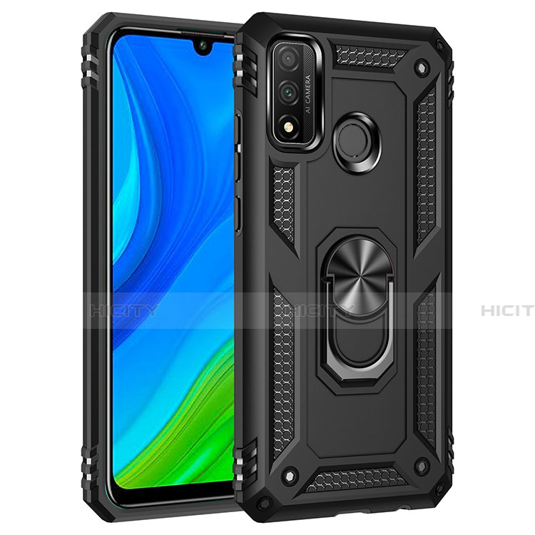 Funda Bumper Silicona y Plastico Mate Carcasa con Magnetico Anillo de dedo Soporte S01 para Huawei P Smart (2020) Negro