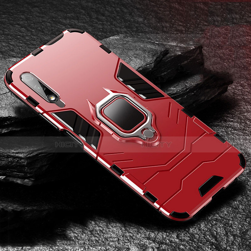 Funda Bumper Silicona y Plastico Mate Carcasa con Magnetico Anillo de dedo Soporte S01 para Huawei P Smart Z (2019) Rojo