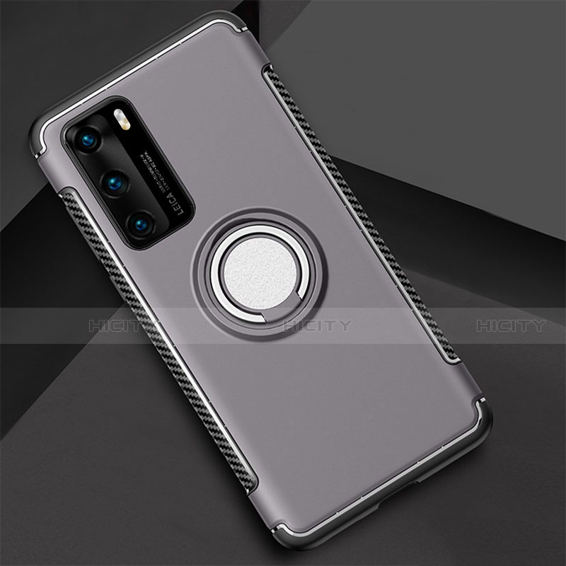 Funda Bumper Silicona y Plastico Mate Carcasa con Magnetico Anillo de dedo Soporte S01 para Huawei P40 Gris Oscuro