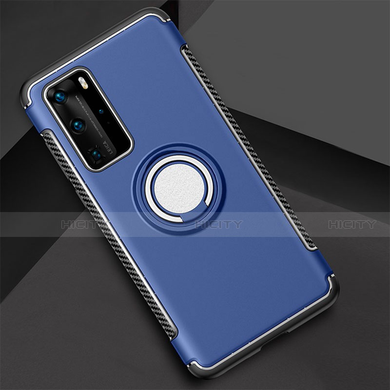 Funda Bumper Silicona y Plastico Mate Carcasa con Magnetico Anillo de dedo Soporte S01 para Huawei P40 Pro Azul