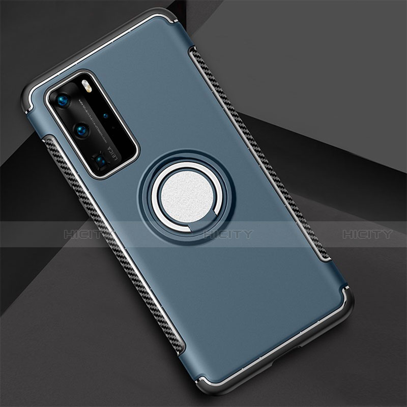 Funda Bumper Silicona y Plastico Mate Carcasa con Magnetico Anillo de dedo Soporte S01 para Huawei P40 Pro Azul Cielo