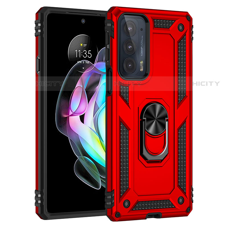 Funda Bumper Silicona y Plastico Mate Carcasa con Magnetico Anillo de dedo Soporte S01 para Motorola Moto Edge 20 5G Rojo