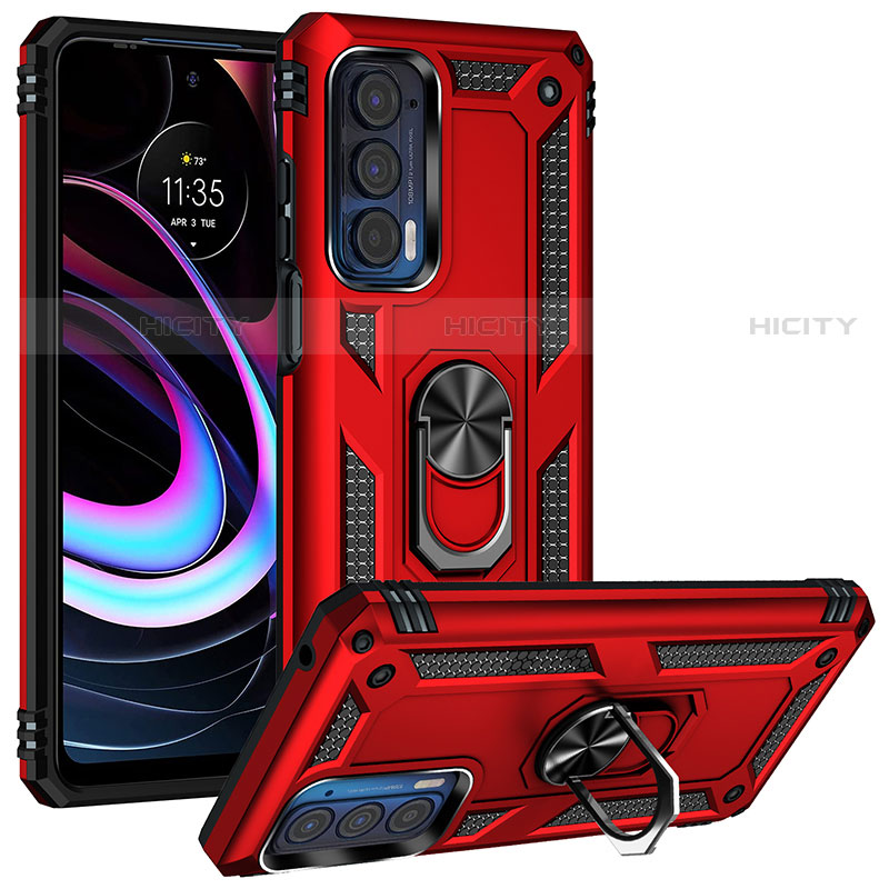 Funda Bumper Silicona y Plastico Mate Carcasa con Magnetico Anillo de dedo Soporte S01 para Motorola Moto Edge (2021) 5G Rojo