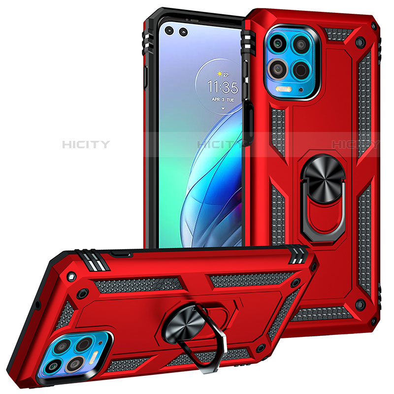 Funda Bumper Silicona y Plastico Mate Carcasa con Magnetico Anillo de dedo Soporte S01 para Motorola Moto Edge S 5G Rojo