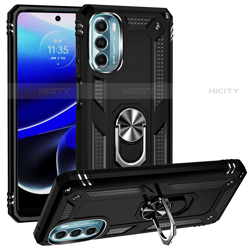 Funda Bumper Silicona y Plastico Mate Carcasa con Magnetico Anillo de dedo Soporte S01 para Motorola Moto G 5G (2022)