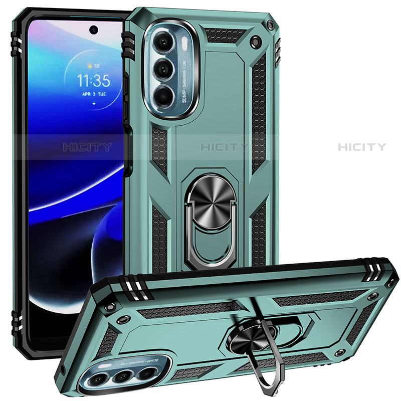 Funda Bumper Silicona y Plastico Mate Carcasa con Magnetico Anillo de dedo Soporte S01 para Motorola Moto G 5G (2022) Verde