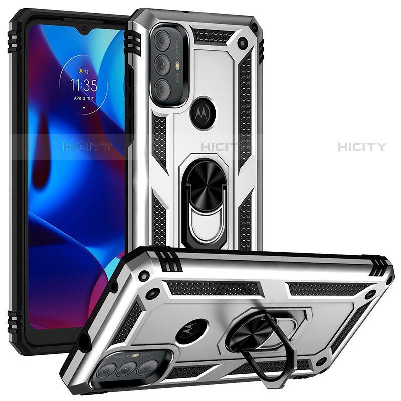 Funda Bumper Silicona y Plastico Mate Carcasa con Magnetico Anillo de dedo Soporte S01 para Motorola Moto G Play (2023)