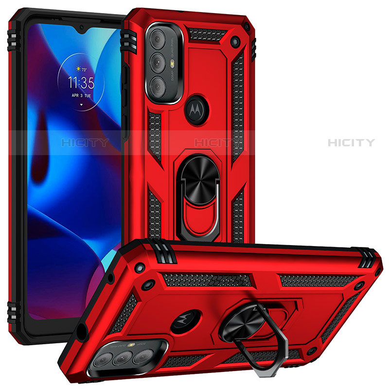 Funda Bumper Silicona y Plastico Mate Carcasa con Magnetico Anillo de dedo Soporte S01 para Motorola Moto G Play (2023) Rojo