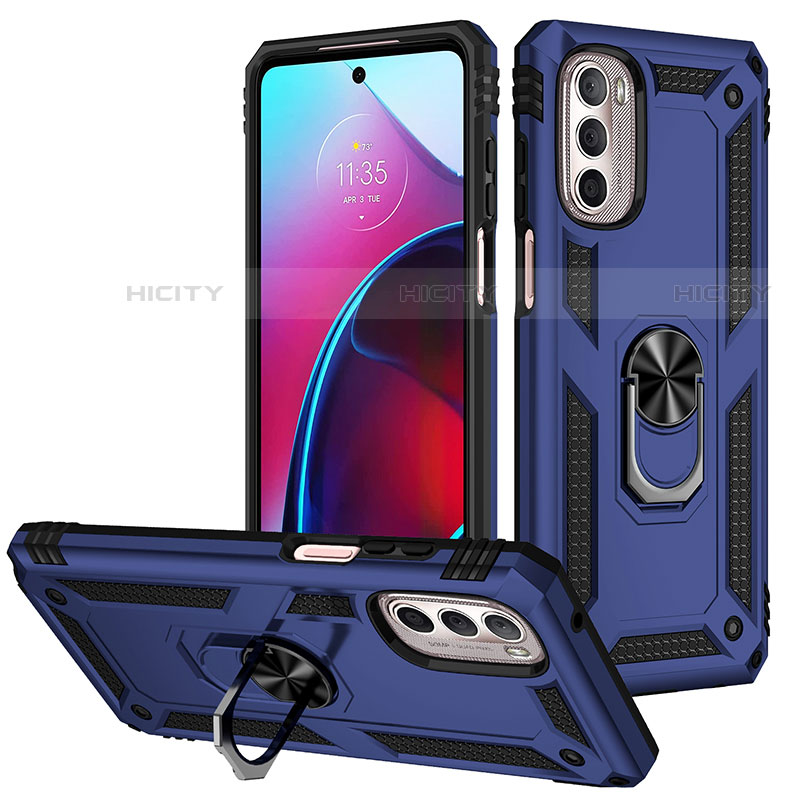 Funda Bumper Silicona y Plastico Mate Carcasa con Magnetico Anillo de dedo Soporte S01 para Motorola Moto G Stylus (2022) 4G