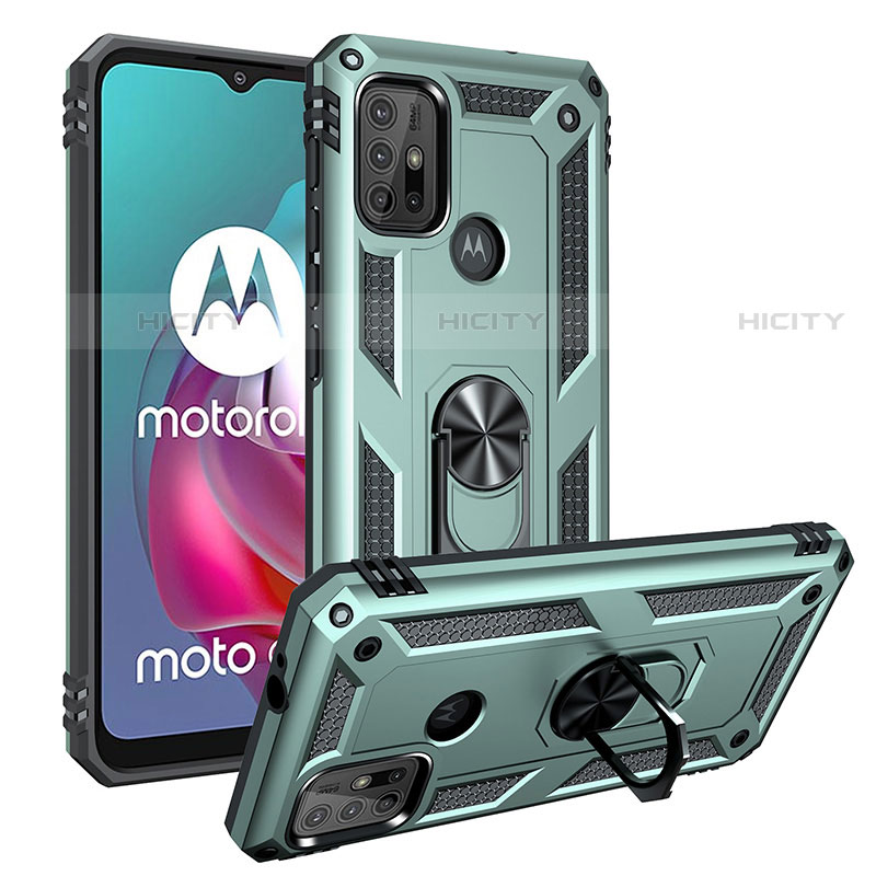 Funda Bumper Silicona y Plastico Mate Carcasa con Magnetico Anillo de dedo Soporte S01 para Motorola Moto G10