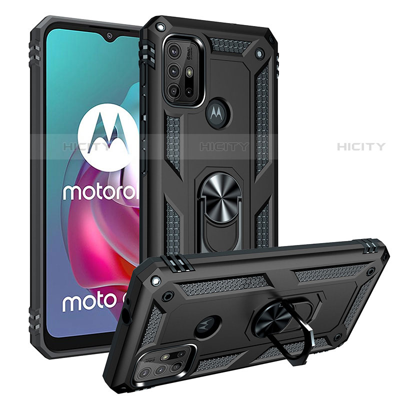 Funda Bumper Silicona y Plastico Mate Carcasa con Magnetico Anillo de dedo Soporte S01 para Motorola Moto G30