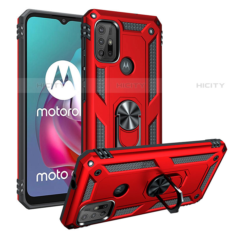 Funda Bumper Silicona y Plastico Mate Carcasa con Magnetico Anillo de dedo Soporte S01 para Motorola Moto G30