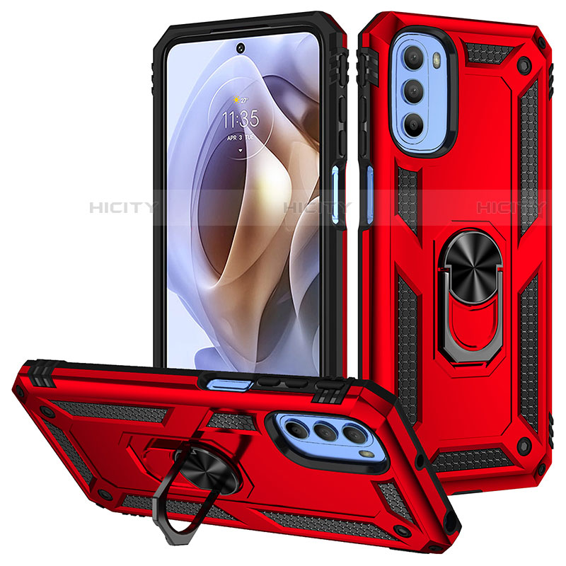 Funda Bumper Silicona y Plastico Mate Carcasa con Magnetico Anillo de dedo Soporte S01 para Motorola Moto G31