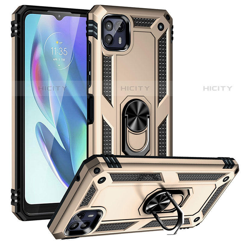 Funda Bumper Silicona y Plastico Mate Carcasa con Magnetico Anillo de dedo Soporte S01 para Motorola Moto G50 5G Oro