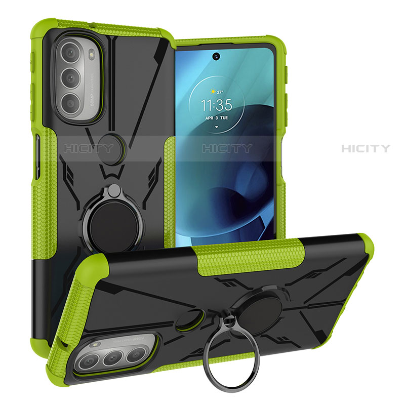 Funda Bumper Silicona y Plastico Mate Carcasa con Magnetico Anillo de dedo Soporte S01 para Motorola Moto G51 5G