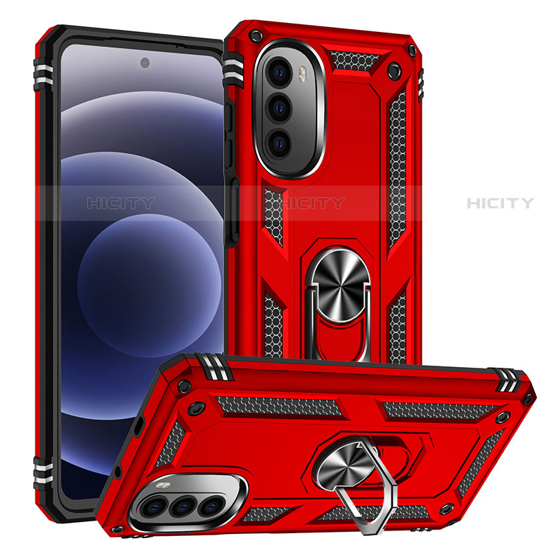 Funda Bumper Silicona y Plastico Mate Carcasa con Magnetico Anillo de dedo Soporte S01 para Motorola MOTO G52