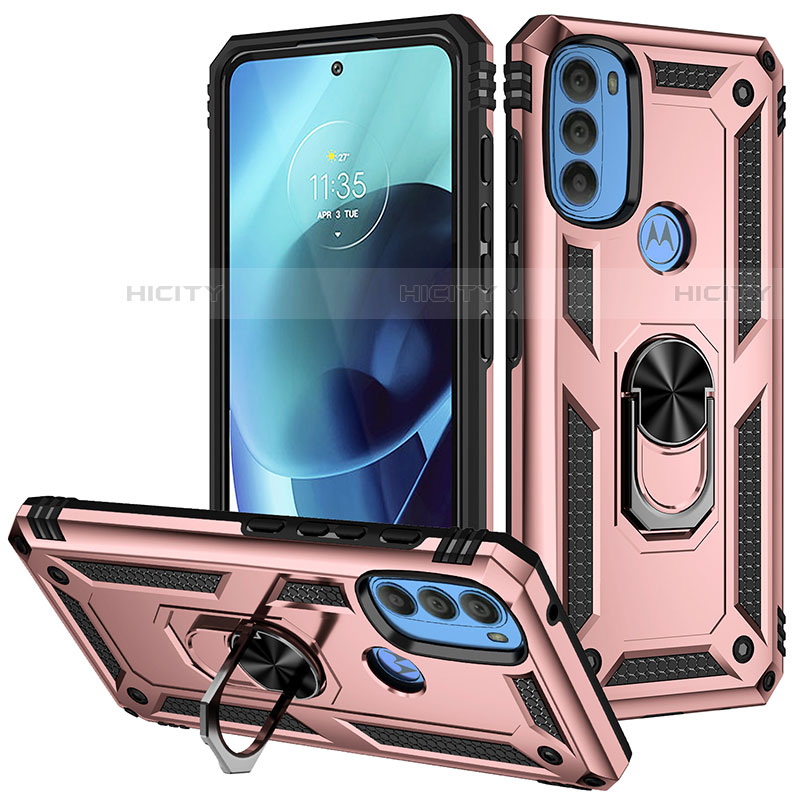 Funda Bumper Silicona y Plastico Mate Carcasa con Magnetico Anillo de dedo Soporte S01 para Motorola Moto G71 5G