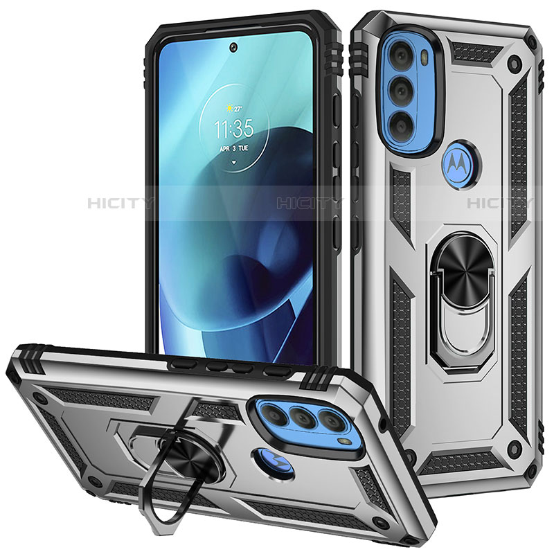 Funda Bumper Silicona y Plastico Mate Carcasa con Magnetico Anillo de dedo Soporte S01 para Motorola Moto G71 5G